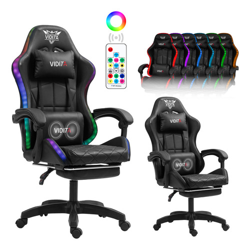 Silla Gamer Rgb Knight800 Reclinable Con Masajeasdor Reposapiés Vidita Silla Gaming PC Videojuego Cuero Sintético Color Negro