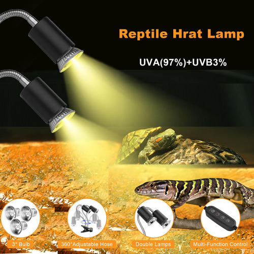 Lámpara De Calor Doble Cabezal Tortuga Uva/b, Control Separa