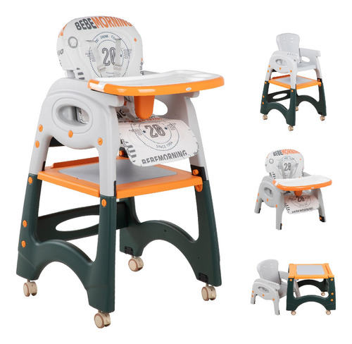 Bamby Silla Alta De Bebé BAMBYHSEAT33 Color Naranja Silla Alta De Bebé Ajustable 3 En 1 Multifuncional