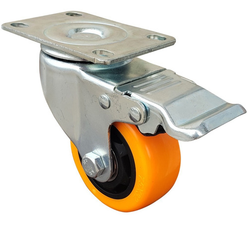 Imagen 3 de 9 de Kit 2 Ruedas Giratorias Pvc 75x32 Mm Con Freno Acero Mueble