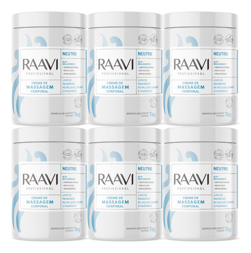 Creme De Massagem Neutro 1kg Raavi 6 Unidades