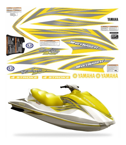 Kit Adesivo Jet Ski Para Yamaha Vx 110 Sport 2006 2011 18788 Cor Amarelo
