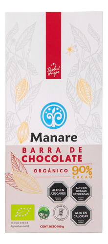 Chocolate 90% Cacao Orgánico Manare 100g Andina Grains