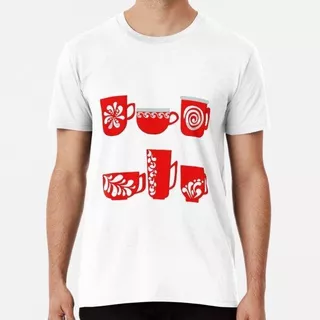 Remera Red Coffee And Teacups Algodon Premium