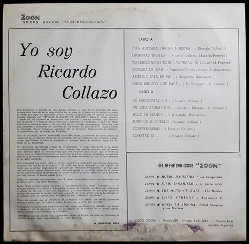 Imagen 3 de 3 de Disco Vinilo Ricardo Collazo. América Está En Pie. 21117