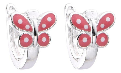 Zarcillos Tipo Argollas De Mariposa Rosado En Plata 925