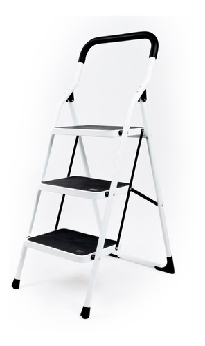 Escalera Plegable De 3 Escalones Con Grip Antiderrapante Color Blanco/Negro