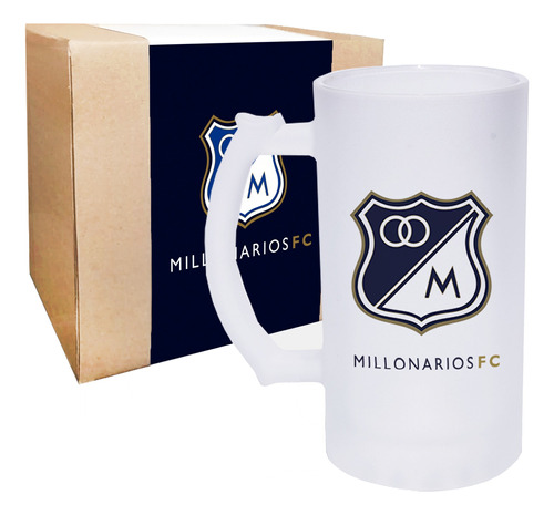 Mug Cervecero Millonarios Fc Vidrio Opalizado  Artesanal