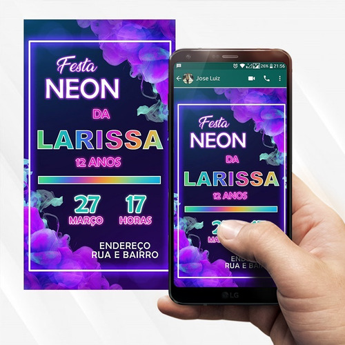 Convite Aniversário Festa Neon Digital