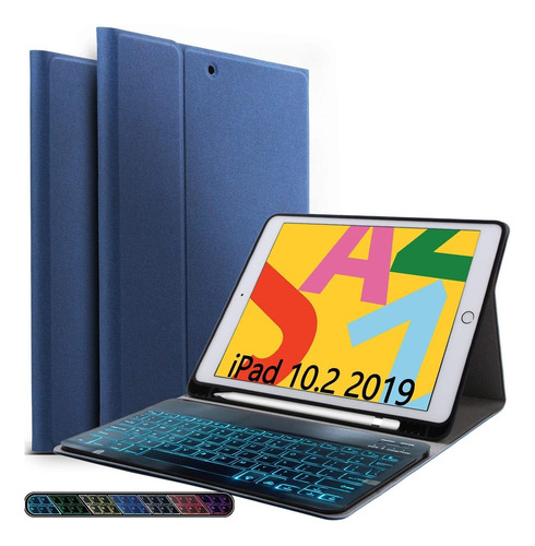 Funda Con Teclado Para iPad 10.2 2020 Qhohq Azul 8a Gen 