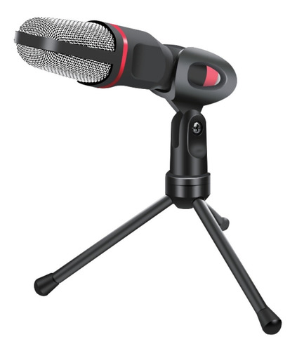 Micrófono Condensador Con Tripie Conector A 3.5 Mm Color Negro con rojo