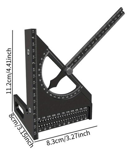 Regla Triangular Cuadrada, Multiángulo Ajustable, Negro