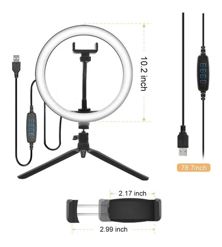 Aro De Luz Led 10  26cm Control Bluetooth Mesa Escritorio