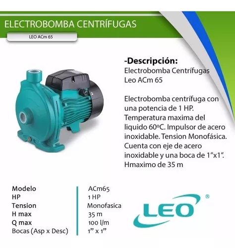 encuesta oficial Detectable Bomba Centrifuga 1 Hp Leo Turbina Inoxidable Garantia 2 Años