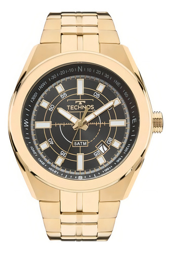 Reloj Technos Racer 2315acq/4p para hombre, correa, color dorado y bisel, color de fondo dorado, negro
