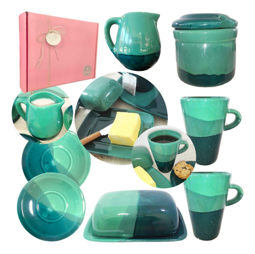 Set Desayuno Taza Artesanal Kit Cerámica Caja Regalo Kvjp008