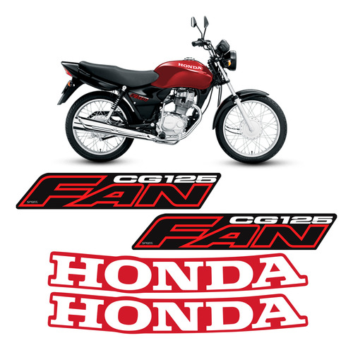 Jogo Kit Adesivos Para Honda Cg Fan 125 2006 Moto Vermelha