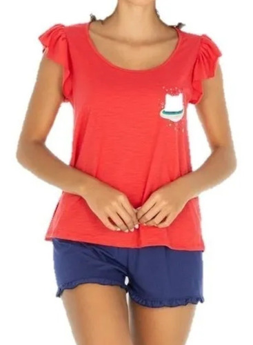 Pijama De Mujer Short Tops Bottoms Mod. 29644 Rojo 