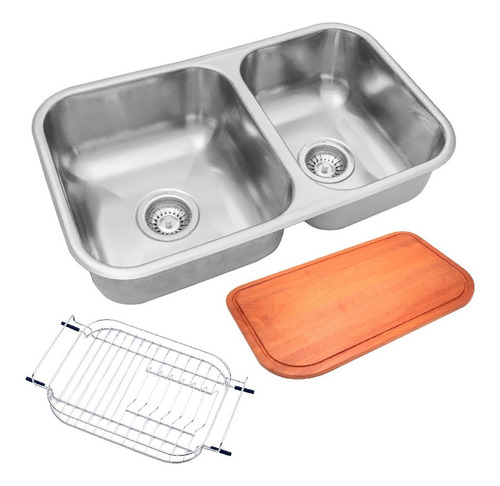 Bacha Cocina Doble R63/18 + Tabla Ta37 + Secaplato Esac E3