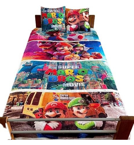 Combo Manta Polar Soft Mario Bros Pelicula +2 Fundas