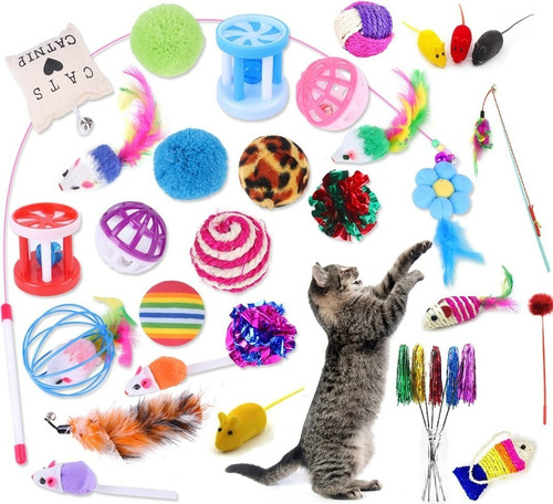 Kit 7 Brinquedos Interativos Para Gato Com Varinha Diversão Cor Coloridos