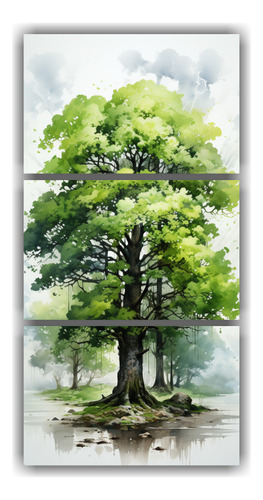 120x240cm Tríptico Árbol Holly Colores Verdes Flores