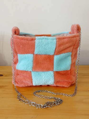 Cartera Mini De Peluche Rosa Y Celeste 