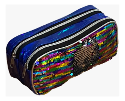 Lapicera Escolar 2 Cierres Colores Lentejuelas Reversible