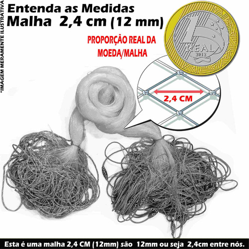 Rede Redinha Pronta Manjuba Malha 2,4cm (12mm) 15 Metros