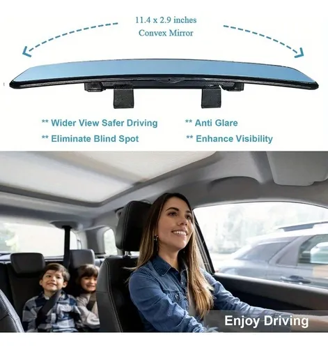 Espejo Retrovisor Panorámico Azul De Ajuste Universal, 30 Cm