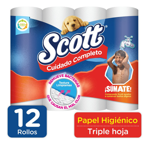 Papel Higiénico Scott Cuidado Completo Triple Hoja 12 Rollos