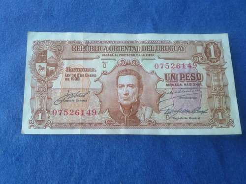 Billete De Uruguay De 1 Peso Serie D De 1939 Esxelente Estad