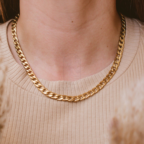 Collar Choker Estilo Cubano Eslabon Acero Inoxidable Unisex Color Dorado