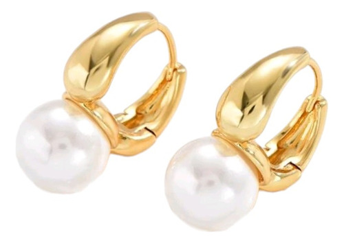 Aros Con Perla Elegante Y En Tendencia Baño De Oro 18k