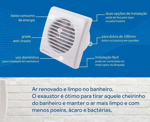 Exaustor De Banheiro Ventilador Ventisol 100mm Bivolt