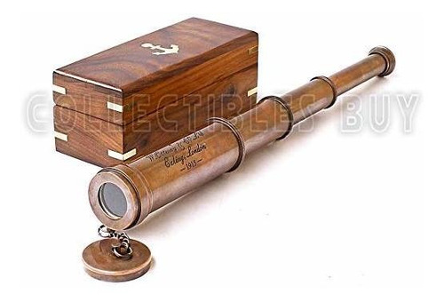 Vintage Copper Finish Telescope With Wooden Box Marine Gift 