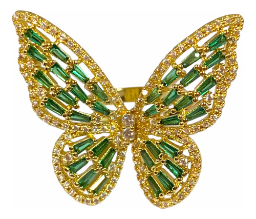 Anillo Mariposa Bañado En Oro Amarillo Cristales Swarovski V