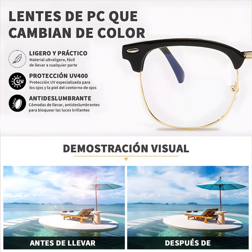 De 2pz Lentes Fotocromática Gafa Con Filtro De Luz Azul