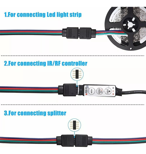 20 Pzs Conector Broche Con Cable 4 Pines Macho Tiras Led Rgb