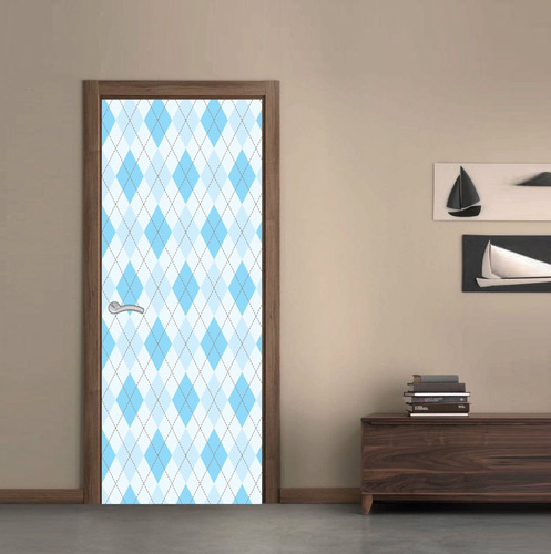 Vinilo Para Puerta Rombos Celestes Bluesky Door Home