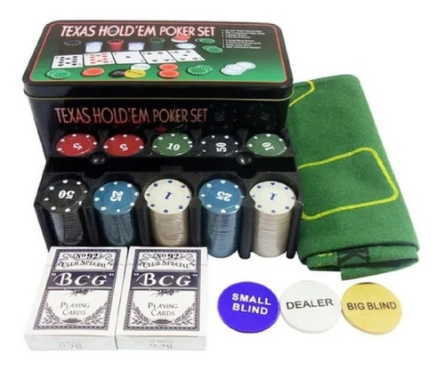 Set Poker Juego De Mesa 200 Fichas + Naipes Y Mantel