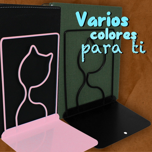 Imagen 6 de 8 de Sujetador De Libros Gatito Kawaii Metalico Escritorio Sx-928