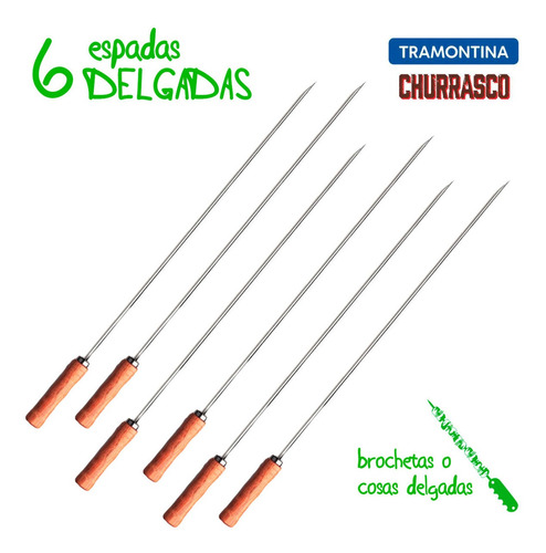 6 Espadas Delgadas Brasileñas Para Brochetas, Tramontina