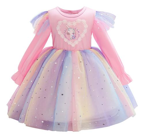 Vestido De Princesa De Unicornio Niña Navidad De Lentejuelas