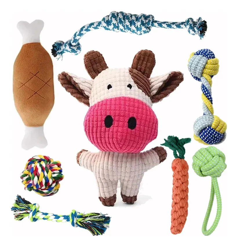 Juguetes para Perro 8 Piezas con sonido Perros Accesorios Interactivo,Juguetes para Perros Mascotas Ansiosos con Mordedera y Peluches,Juguetes para Perro Grande Cachorros,Cosas par