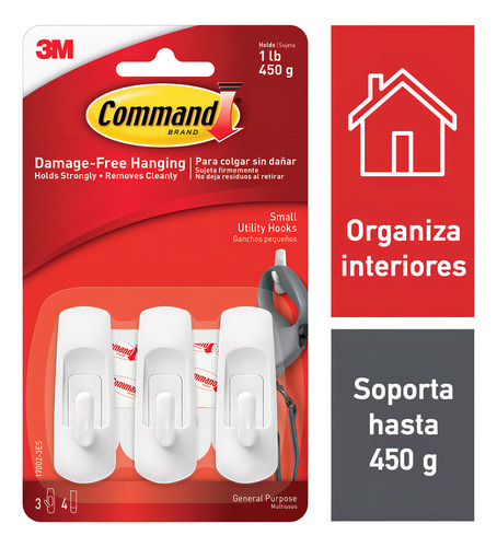 Gancho Plastico Command Uso General Pequeño Blanco Paquetex3