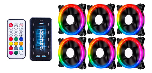 Kit De 6 Ventiladores Tipo Anillo Rgb Con Controladora.