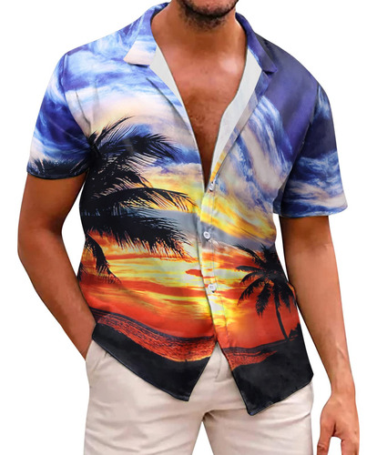 Camisa De Playa Hawaiana De Manga Corta Estampada En C Para