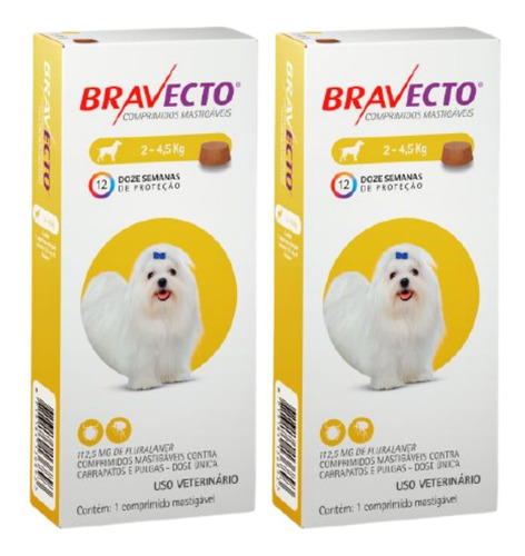 Combo 2 Bravecto Cães 2 A 4,5 Kg Original Envio Emediato