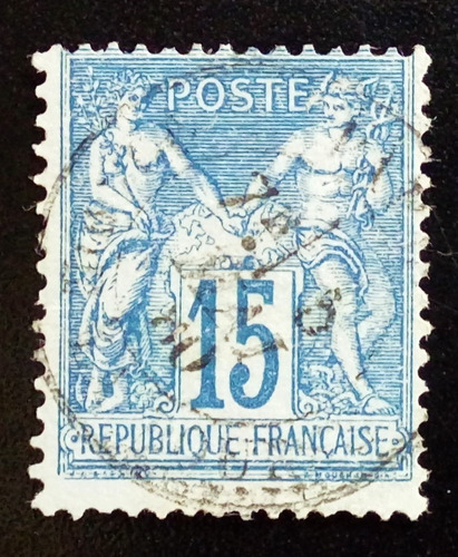 Francia, Sello Yv 90 Sage 15c Azul Tipo Ii 1877 Usado L15722